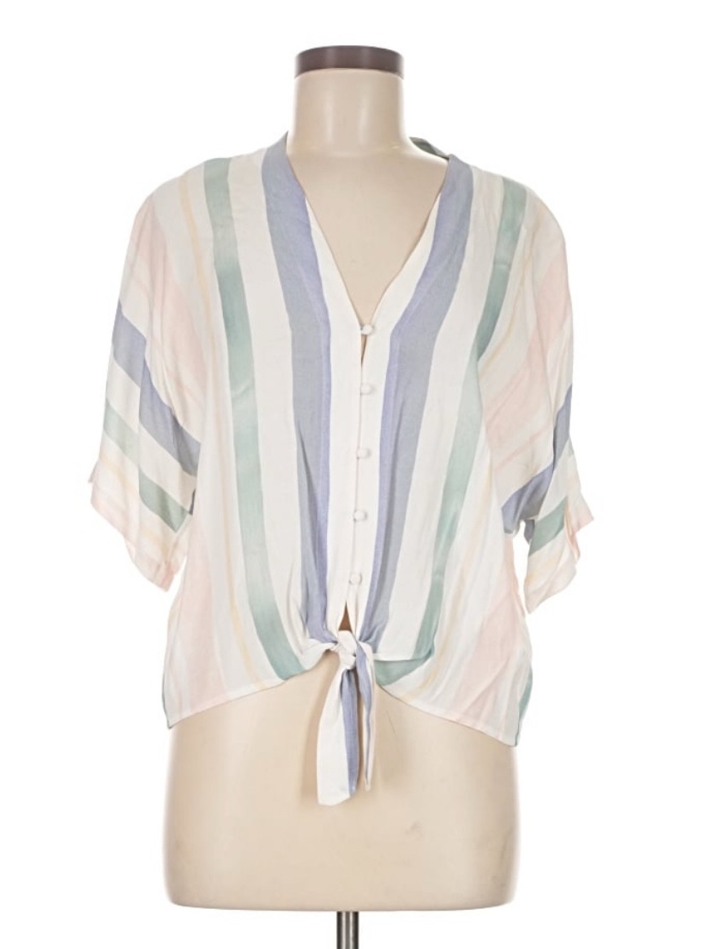 Rails Pastel Pink Blue Green Striped Button-Tie Top